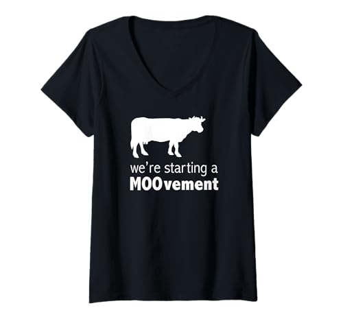 Damen Lustiges Kuh-Design mit Aufschrift We're Starting a MOOvement T-Shirt mit V-Ausschnitt Damen Lustiges Kuh-Design mit Aufschrift We're Starting a MOOvement T-Shirt mit V-Ausschnitt von Cow Lover Gifts