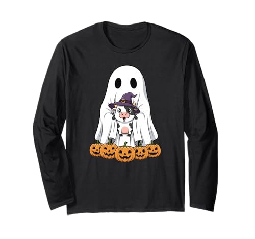 Lustiger Geist Kuh Kürbis Halloween Kinder Herren Damen Langarmshirt von Cow Lovers Cute Halloween Outfits for Boy Girl
