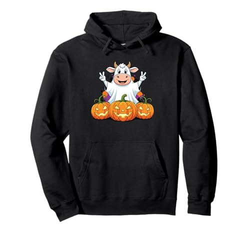 Lustige Kuh Geist Kürbis Boo Halloween Kinder Herren Damen Pullover Hoodie von Cow Lovers Halloween Ghost Pumpkin Outfits