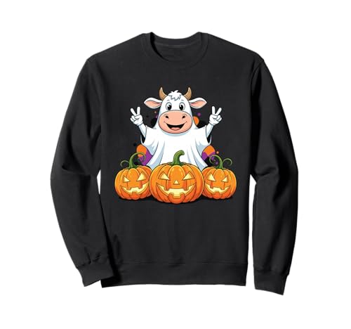 Lustige Kuh Geist Kürbis Boo Halloween Kinder Herren Damen Sweatshirt von Cow Lovers Halloween Ghost Pumpkin Outfits