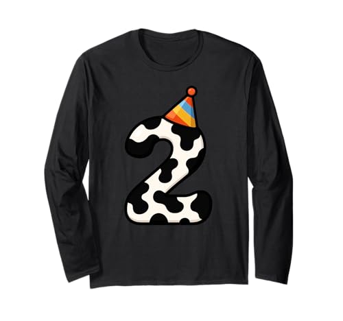 Kuh Happy 2nd Birthday 2 Years Old Party Hut Bday Jungen Mädchen Langarmshirt von CowAxis1