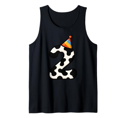 Kuh Happy 2nd Birthday 2 Years Old Party Hut Bday Jungen Mädchen Tank Top von CowAxis1