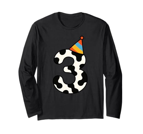 Kuh Happy 3rd Birthday 3 Years Old Party Hut Bday Jungen Mädchen Langarmshirt von CowAxis1