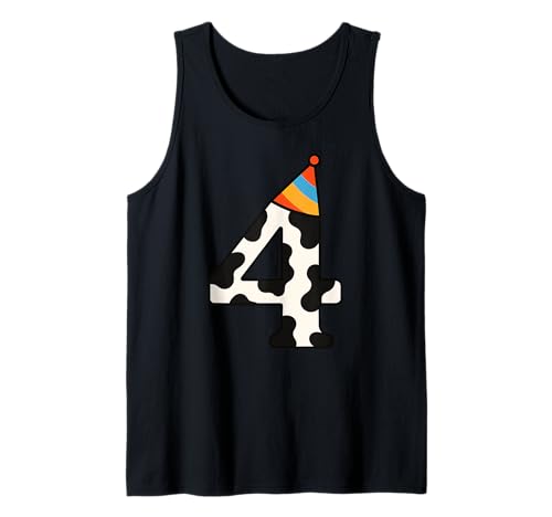 Kuh Happy 4th Birthday 4 Years Old Party Hut Bday Jungen Mädchen Tank Top von CowAxis1
