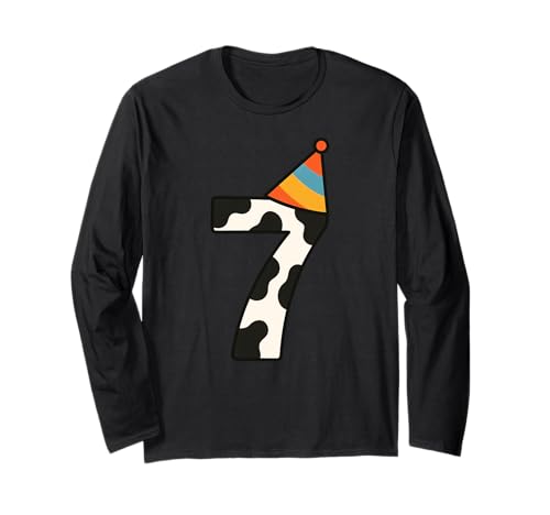 Kuh Happy 7th Birthday 7 Years Old Party Hut Bday Jungen Mädchen Langarmshirt von CowAxis1