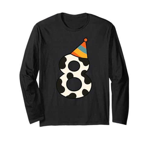 Kuh Happy 8th Birthday 8 Years Old Party Hut Geburtstag Jungen Mädchen Langarmshirt von CowAxis1