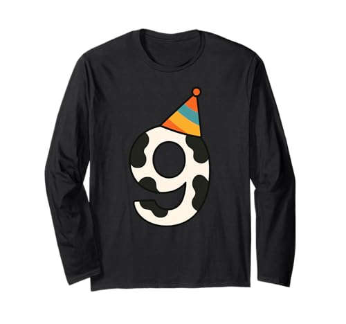 Kuh Happy 9th Birthday 9 Years Old Party Hut Bday Jungen Mädchen Langarmshirt von CowAxis1