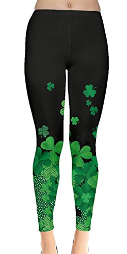 CowCow Damen Stretchy Pants Grün Kleeblatt St Patricks Day Kleeblatt Leprechauns Leggings, XS-5XL, Dunkles Kleeblatt, Groß von CowCow