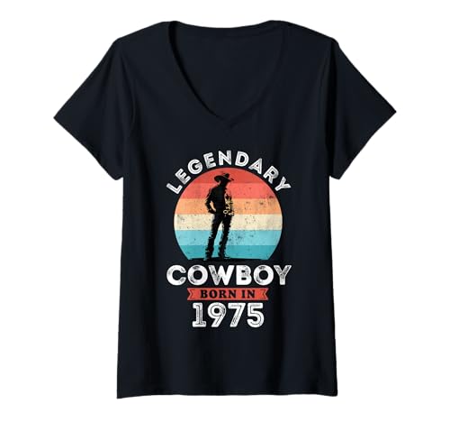 Damen Legendary Cowboy Born in 1975, 50th Birthday Men T-Shirt mit V-Ausschnitt Damen Legendary Cowboy Born in 1975, 50th Birthday Men T-Shirt mit V-Ausschnitt von Cowboy 1975 Legends Gifts for Mens 50th Bday