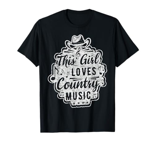 Dieses Mädchen liebt Country Music Notes Jazz Instrument T-Shirt von Cowboy Cowgirl Stiefel Band Musikinstrumente Tempo