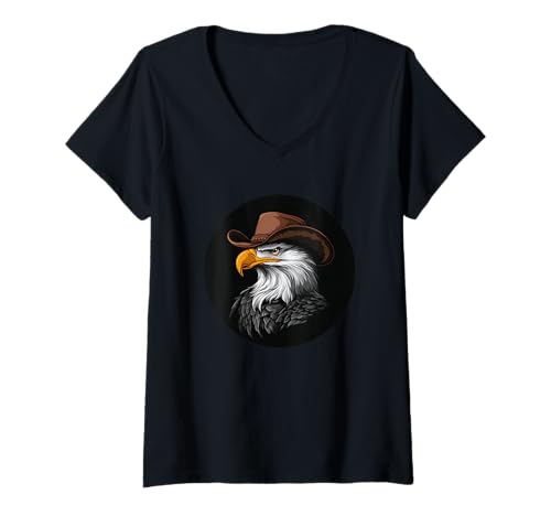 Damen Nettes Adlergesicht mit Cowboyhut Kostüm für Rodeo Fans T-Shirt mit V-Ausschnitt Damen Nettes Adlergesicht mit Cowboyhut Kostüm für Rodeo Fans T-Shirt mit V-Ausschnitt von Cowboy Eagle