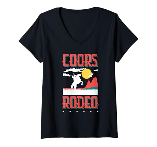 Damen Retro Rindsleder Reiten Coors Cowboys Western Country Rodeo T-Shirt mit V-Ausschnitt Damen Retro Rindsleder Reiten Coors Cowboys Western Country Rodeo T-Shirt mit V-Ausschnitt von Cowboy Long Live Western Cowhide Rodeo Apparel