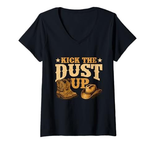 Damen Kick The Dust Up - Cowboy Western Cowpoke Country T-Shirt mit V-Ausschnitt von Cowboy Merch