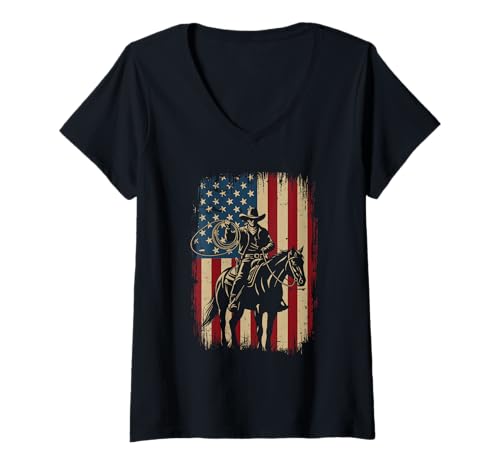 Damen Patriotischer Cowboy - Country Western Cowpoke Rancher T-Shirt mit V-Ausschnitt von Cowboy Merch