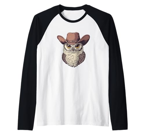 Coole Ranch Eule mit Cowboyhut Style für Jungen und Mädchen Raglan von Cowboy Owl