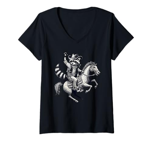 Damen Cowboy Raccoon Horse Rodeo Funny T-Shirt mit V-Ausschnitt Damen Cowboy Raccoon Horse Rodeo Funny T-Shirt mit V-Ausschnitt von Cowboy Raccoon Rodeo Horseback Riding Apparel