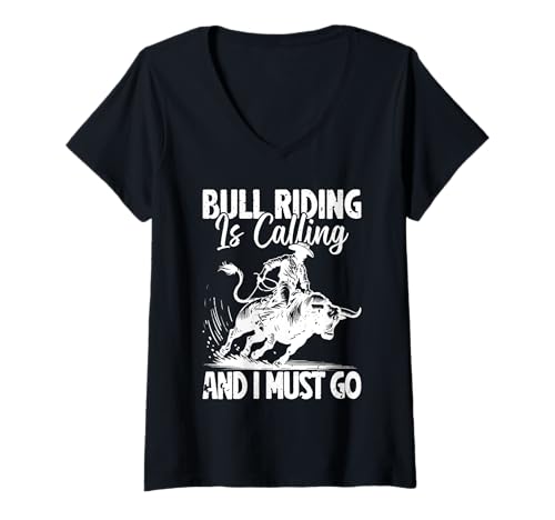 Damen Rodeo Reiten Bull Riding Cowboy T-Shirt mit V-Ausschnitt von Cowboy Shirts Für Männer Frauen Western Designs