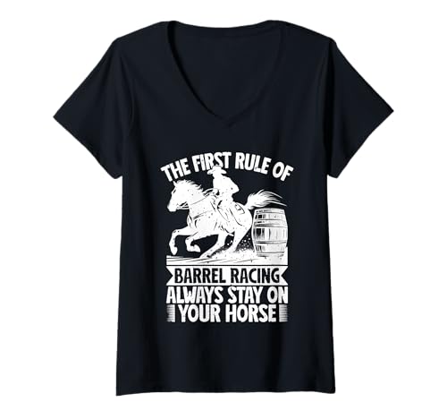 Damen Rodeo Reiten First Rule Stay On Your Horse Cowboy T-Shirt mit V-Ausschnitt von Cowboy Shirts Für Männer Frauen Western Designs