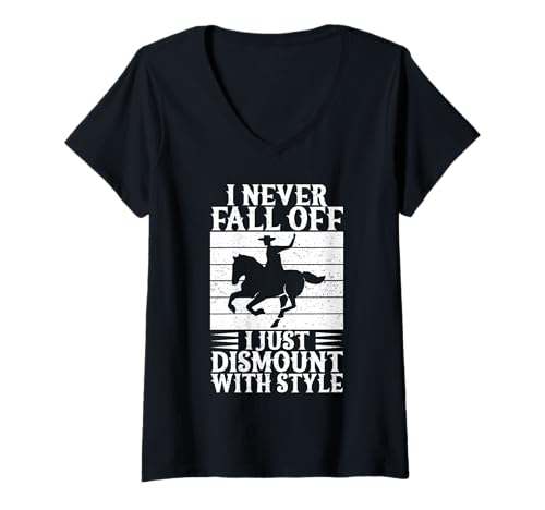 Damen Rodeo Reiten I Never Fall Off Cowboy T-Shirt mit V-Ausschnitt von Cowboy Shirts Für Männer Frauen Western Designs