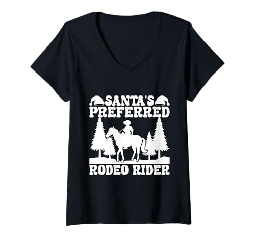 Damen Rodeo Reiten Santa´s Preferred Cowboy T-Shirt mit V-Ausschnitt von Cowboy Shirts Für Männer Frauen Western Designs