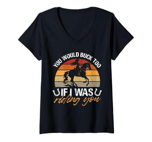 Damen Retro Reiten Sonnenuntergang Design T-Shirt mit V-Ausschnitt Damen Retro Reiten Sonnenuntergang Design T-Shirt mit V-Ausschnitt von Cowboy Spirit Designs