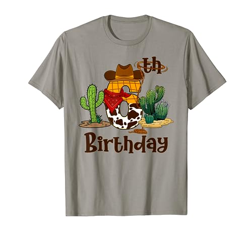 Kinder 6 Jahre alter Cowboy 6. Geburtstag Party Wild West Western T-Shirt von Cowboy Western Birthday Party Decorations Supplies