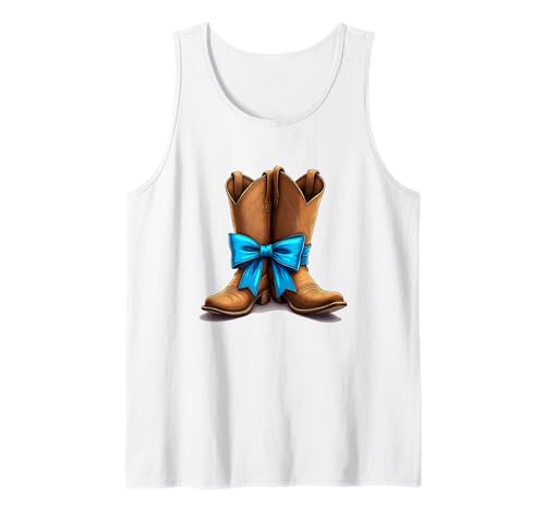 Cowboy Cowgirl Country Stiefel Blau Schleife Kinder Süß Tank Top von Cowboy Western Rancher Country Cowgirl