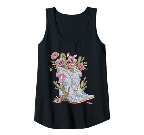 Damen Kokette Cowgirl Stiefel Blumenmuster Western Bestickt Tank Top Damen Kokette Cowgirl Stiefel Blumenmuster Western Bestickt Tank Top von Cowboy boots western embroidered boots gift idea