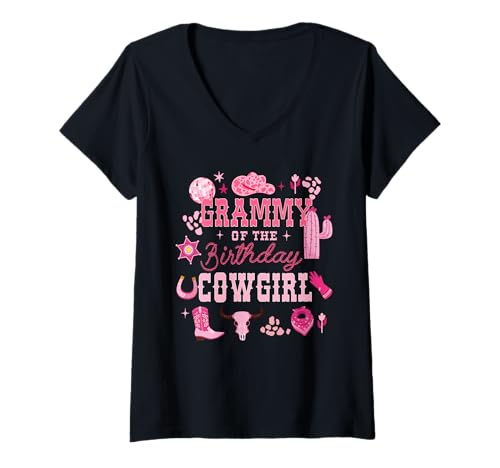 Damen Grammy of The Birthday Cowgirl Rodeo Cowgirl Geburtstag T-Shirt mit V-Ausschnitt Damen Grammy of The Birthday Cowgirl Rodeo Cowgirl Geburtstag T-Shirt mit V-Ausschnitt von Cowgirl Birthday Party Cowgirl Family Matching