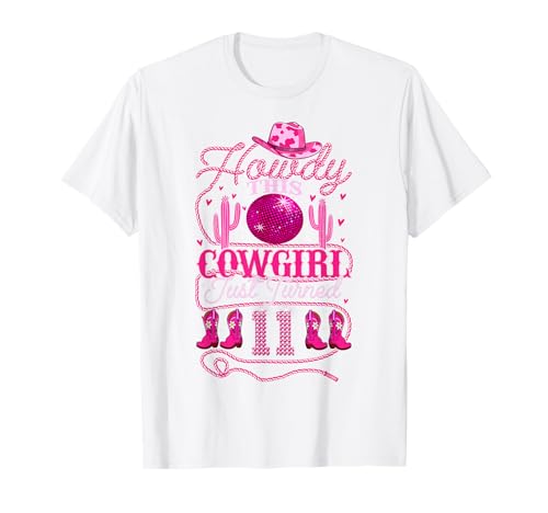 11 Jahre Cowgirl Western 11 Jahre altes Mädchen 11. Geburtstag T-Shirt von Cowgirl Birthday Party Howdy Birthday Girl