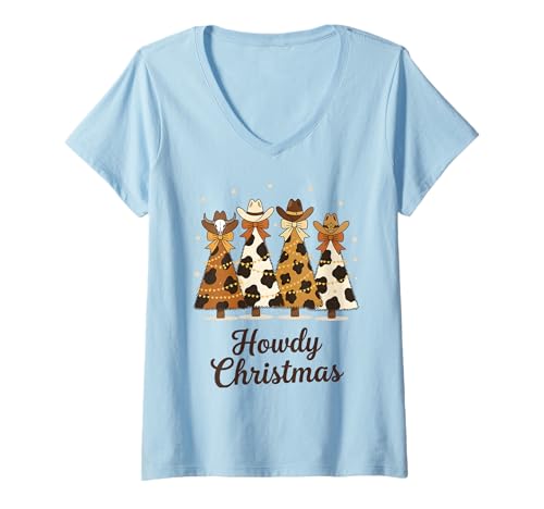 Damen Howdy Weihnachtsbaum Cowgirl Cowboy Frauen Western Country T-Shirt mit V-Ausschnitt von Cowgirl Christmas Men Women Apparel Clothes Ideas