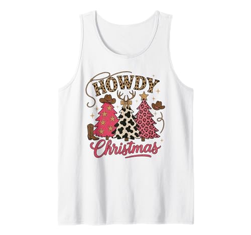 Howdy Christmas Tree Cowgirl Western Country für Damen, Rosa, Weihnachten Tank Top von Cowgirl Christmas Men Women Apparel Clothes Ideas
