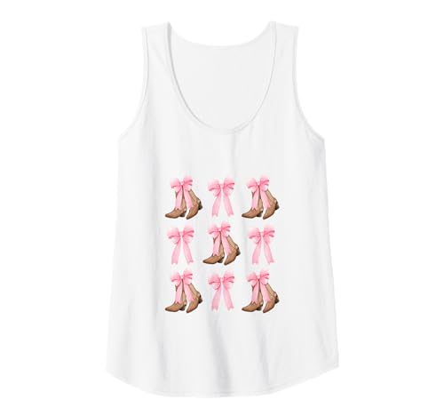 Damen Cowgirl-Stiefel mit rosa Schleifen Country Chic Tank Top Damen Cowgirl-Stiefel mit rosa Schleifen Country Chic Tank Top von Cowgirl Coquette Creations