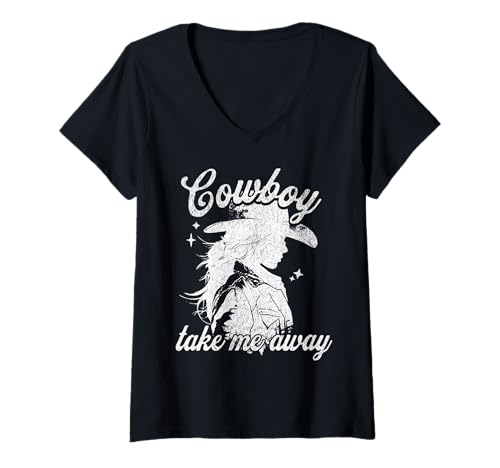 Damen Cowboy Take Me Cute Cowgirl Rodeo Country Women Outfit T-Shirt mit V-Ausschnitt von Cowgirl Gifts Co.