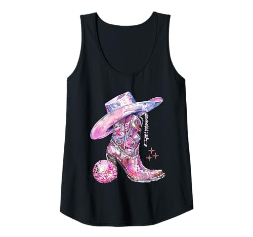 Damen Rosafarbene Cowgirl-Stiefel für Discowestern, Country-Musik, Mädchen Tank Top von Cowgirl Gifts Co.