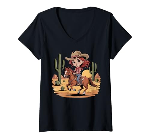 Damen Mädchen Western Outfit Cowgirl Top Rodeo Mädchen Reiten T-Shirt mit V-Ausschnitt von Cowgirl Outfits For Women Western Cowgirl Outfit