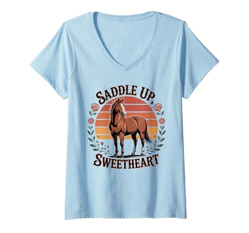 Damen Mädchen Western Outfit Cowgirl Top Rodeo Mädchen Reiten T-Shirt mit V-Ausschnitt von Cowgirl Outfits For Women Western Cowgirl Outfit