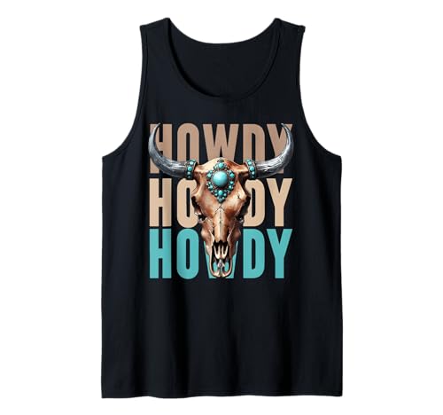 Howdy Bull Cow Steer Southwestern Turquoise Cowgirl Damen Tank Top von Cowgirl Tees Texas