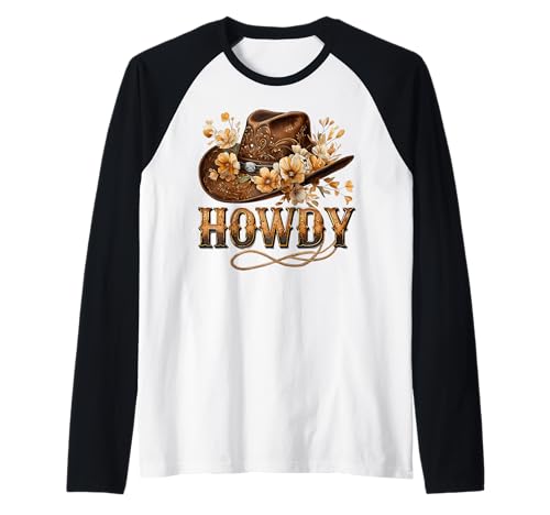 Howdy Cowgirl Hut Floral Boho Western Braun Cowboy Damen Raglan von Cowgirl Tees Texas