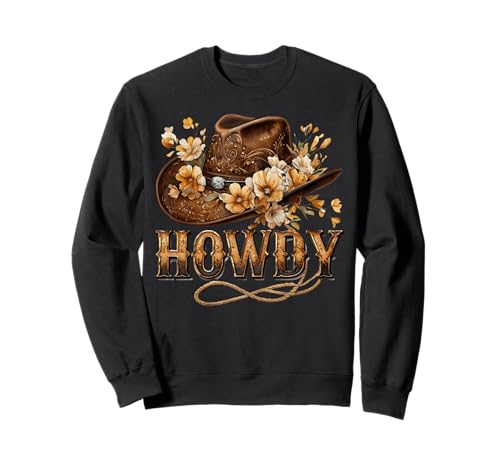 Howdy Cowgirl Hut Floral Boho Western Braun Cowboy Damen Sweatshirt von Cowgirl Tees Texas