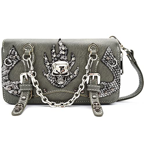Punk Studs Gothic Totenkopf Kette Kunst Nieten Schnalle Nieten Geldbörse Tag der Toten Reißverschluss Handgelenk Geldbörse, #2 Grau, Einheitsgröße von Cowgirl Trendy