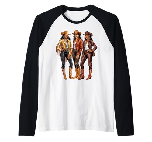 Schwarzes afroamerikanisches Cowgirl Western Country Texas Girls Raglan von Cowgirl Western Melanin Black History Graphic Tee