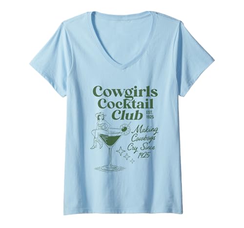 Damen Cowgirls Cocktail Club lässt Cowboys seit 1925 weinen T-Shirt mit V-Ausschnitt Damen Cowgirls Cocktail Club lässt Cowboys seit 1925 weinen T-Shirt mit V-Ausschnitt von Cowgirls Cocktail Club Western Retro Party