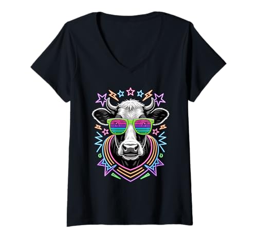 Damen Party Kuh Sonnenbrille Kühe T-Shirt mit V-Ausschnitt von Cows Lover gifts