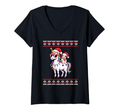 Damen Weihnachten Kuh Einhorn Sonnenbrille Kühe T-Shirt mit V-Ausschnitt Damen Weihnachten Kuh Einhorn Sonnenbrille Kühe T-Shirt mit V-Ausschnitt von Cows Lover gifts