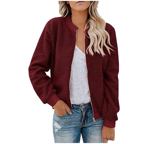 Bomberjacke Damen Cropped Sport Jacke Leichte Reißverschluss Fliegerjacke Casual Solid Pilotenjacke Warme Übergangsjacke Mode Bikerjacke Bequem Wanderjacke von Cowyams