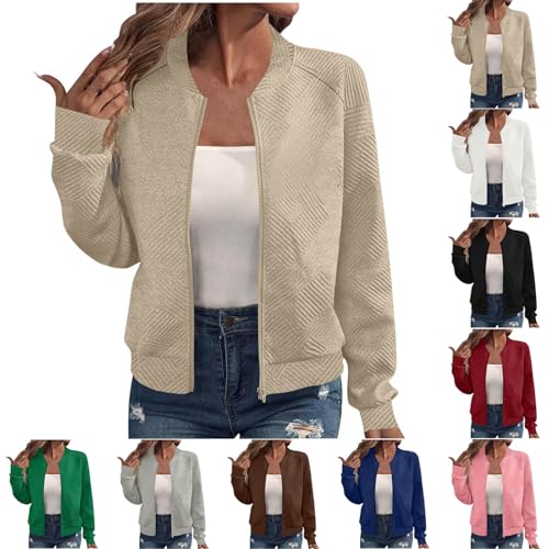 Bomberjacke Damen Cropped Sport Jacke Leichte Reißverschluss Fliegerjacke Casual Solid Pilotenjacke Warme Übergangsjacke Mode Bikerjacke Bequem Wanderjacke von Cowyams