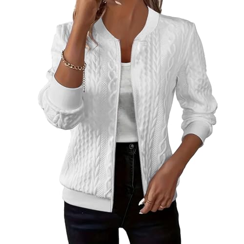 Bomberjacke Damen Cropped Sport Jacke Leichte Reißverschluss Fliegerjacke Casual Solid Pilotenjacke Warme Übergangsjacke Mode Bikerjacke Bequem Wanderjacke von Cowyams