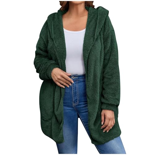 Cowyams Fleecejacke Damen Lang Plüschjacke Oversized Winterjacke Dicke Warme Kapuzenjacke Stilvoller Fleecemantel Weiche Fellmantel Einfachheit Outwear von Cowyams