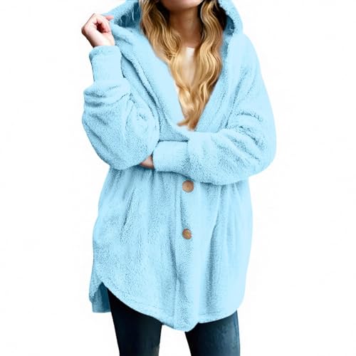 Cowyams Fleecejacke Damen Lang Plüschjacke Oversized Winterjacke Dicke Warme Kapuzenjacke Stilvoller Fleecemantel Weiche Fellmantel Einfachheit Outwear von Cowyams